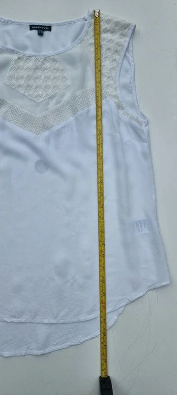 Warehouse Women's Size 12 Sleeveless White Lace Accented Tank Top imagen 7